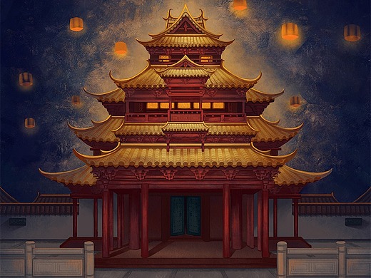 质感古风-夜景下的古建筑