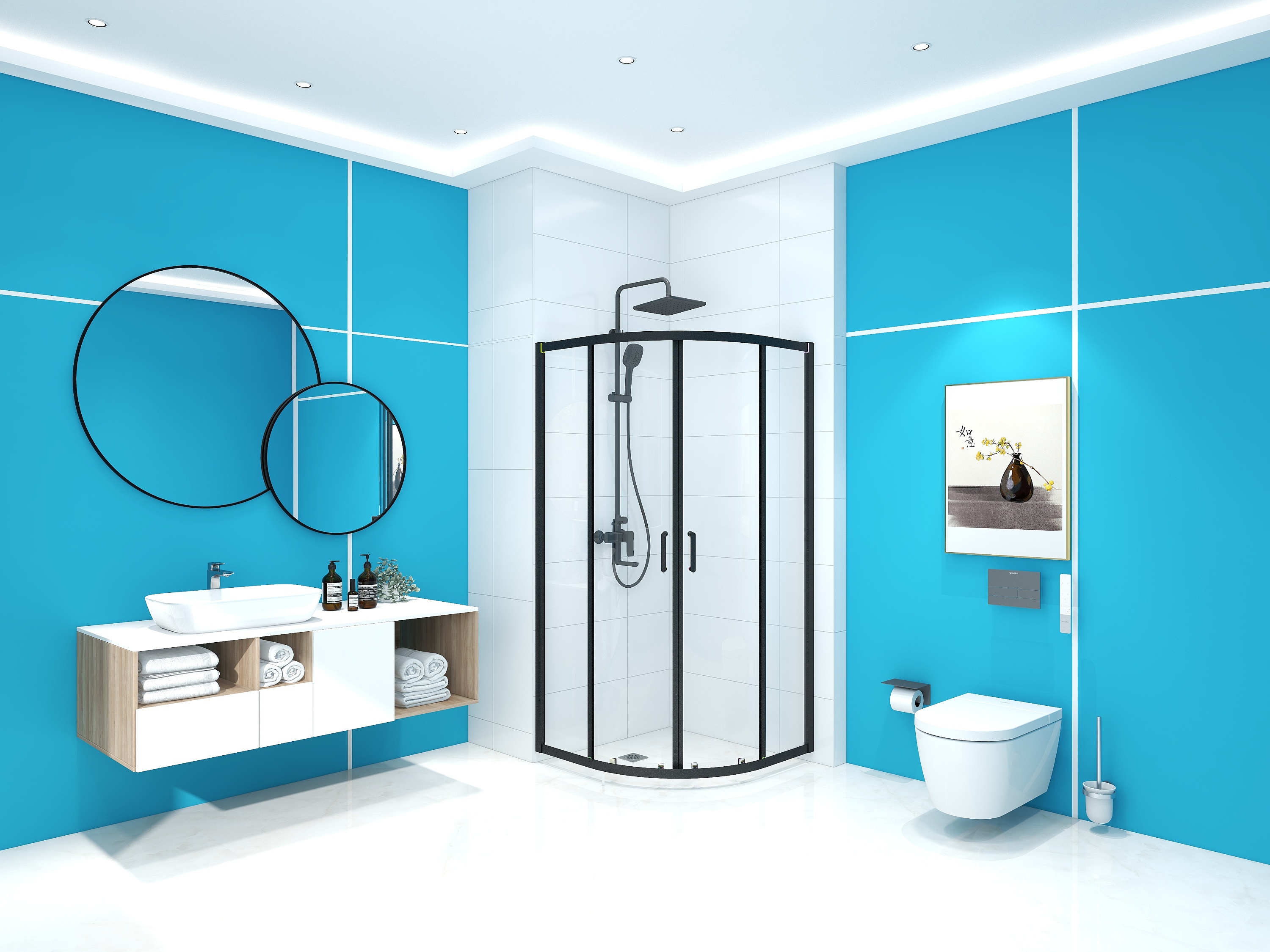 卫生间淋浴房-蓝色场景