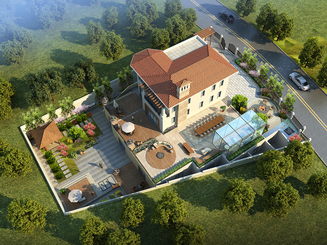 别墅庭院鸟瞰图案例