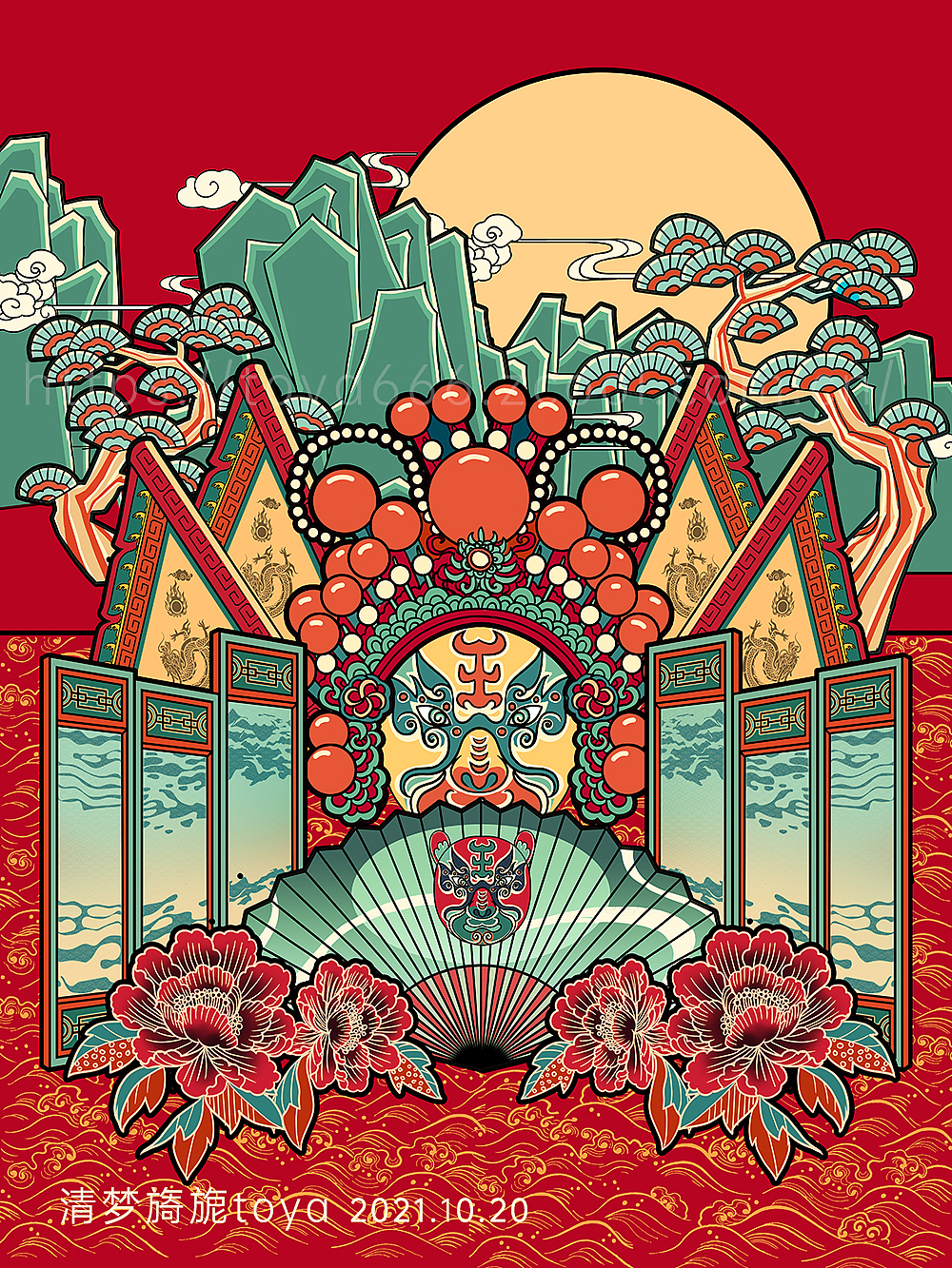 戏曲风格包装插画（图ZMjc5NzI0NTU2） - 商业插画 - 站酷设计师插画师toya原创素材 - 站酷ZCOOL