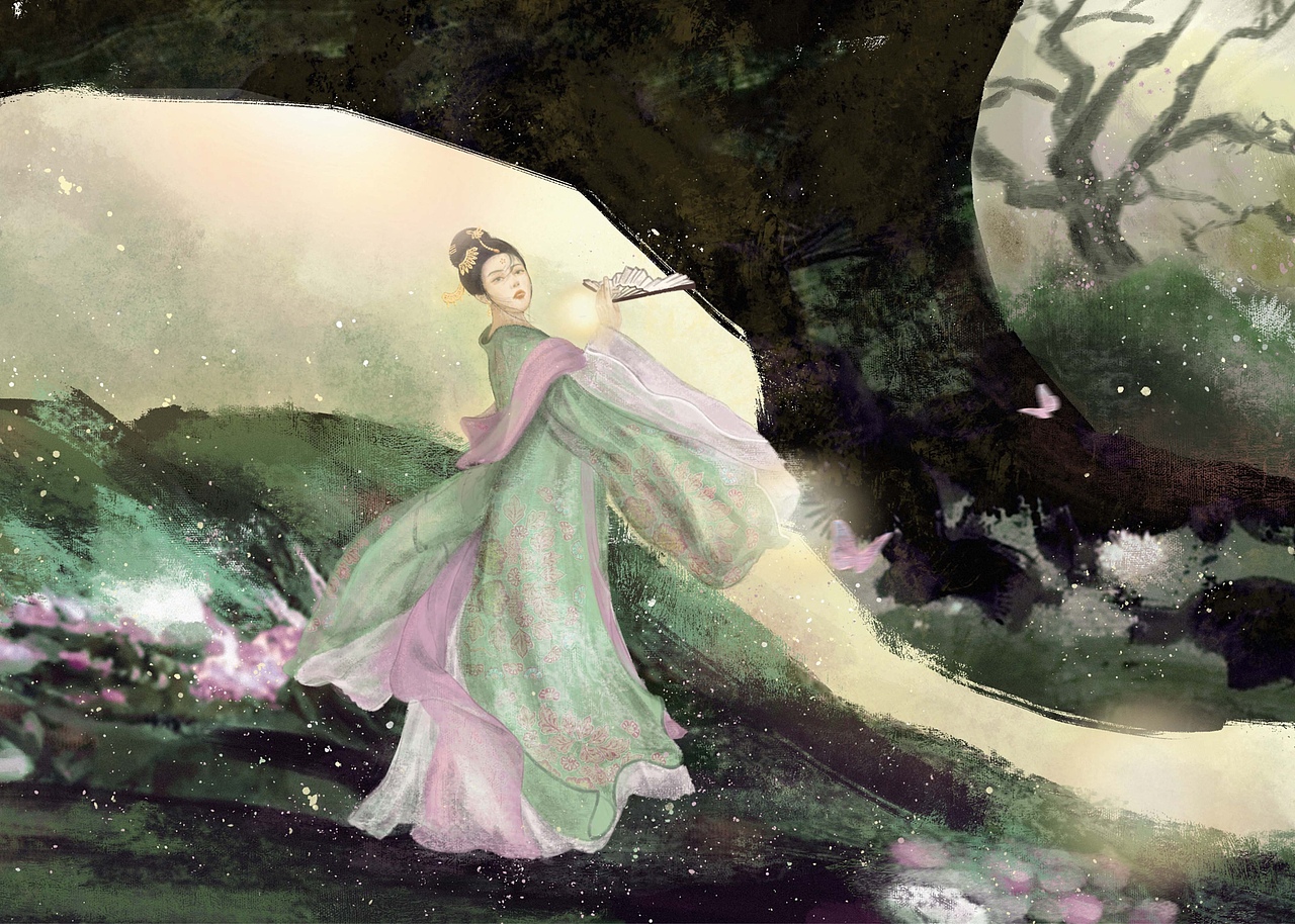 李煜梦词插画之《喜迁莺·晓月坠》