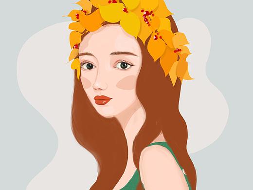 原创插画-花环女孩