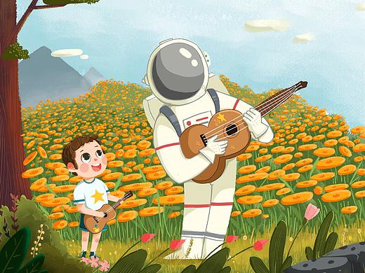 我和宇航員（個(gè)人主頁-ZNTIxNTAxMDQ=） - 兒童插畫 - 站酷設(shè)計(jì)師果言原創(chuàng)素材 - 站酷ZCOOL