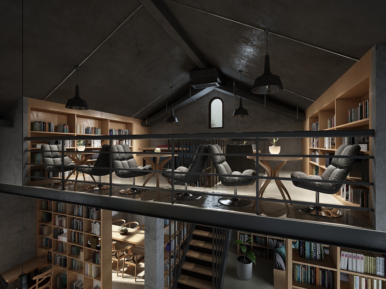 书吧图书馆效果图