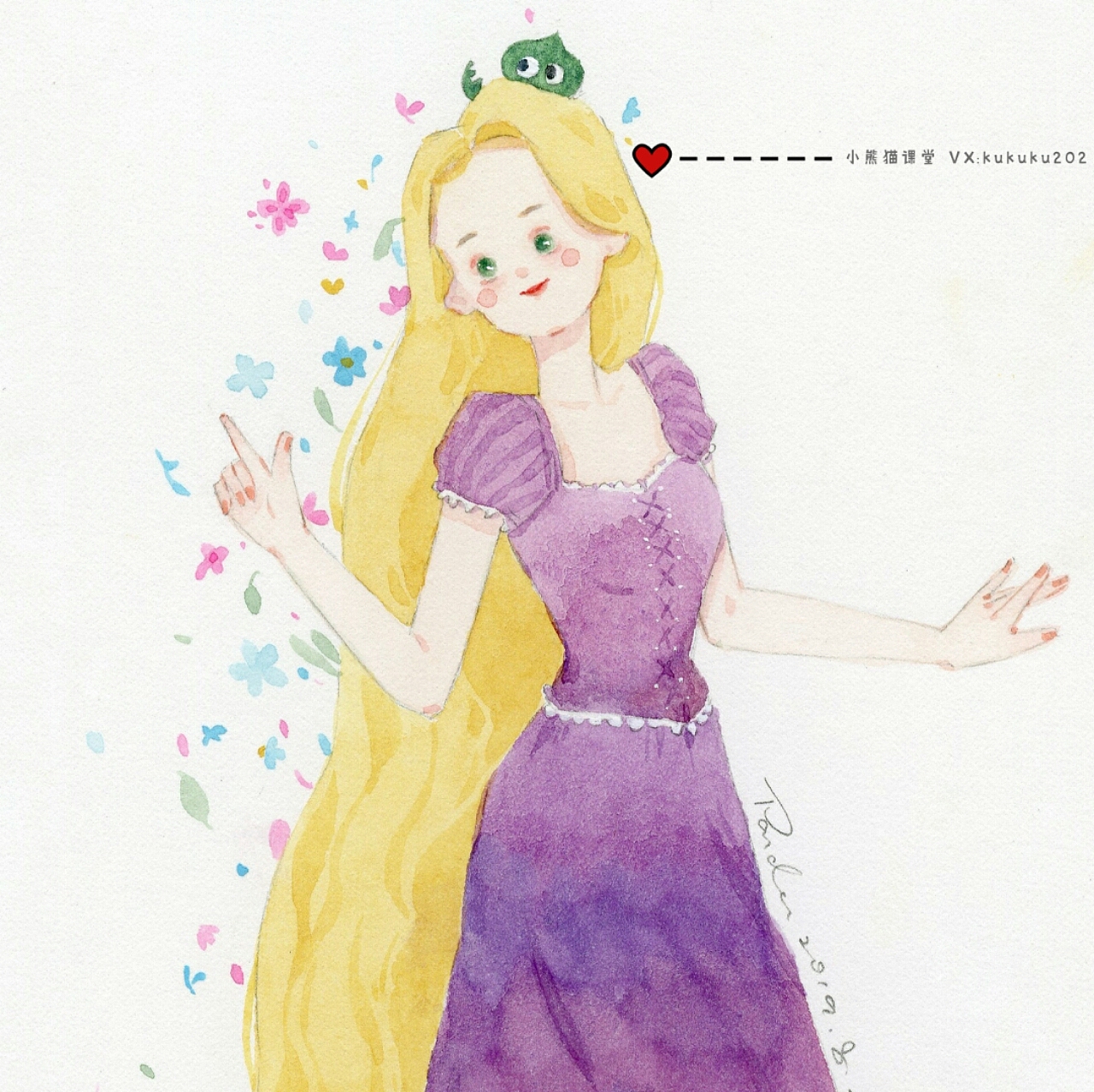 水彩少女手绘插画迪士尼公主卡通水彩教程头像壁纸治愈