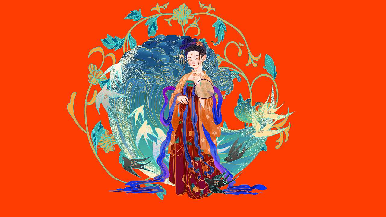 插画-汉服小美女