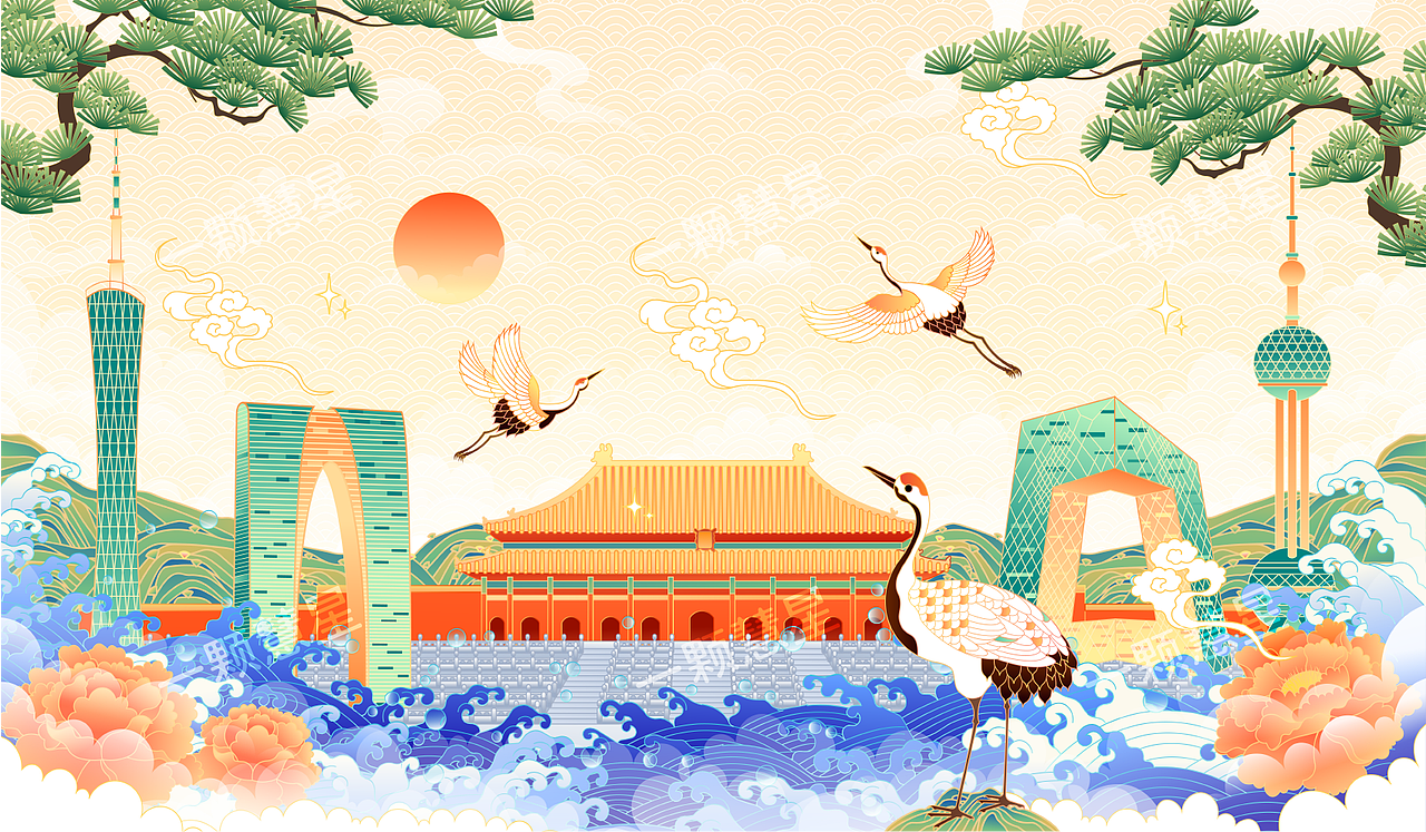 国风园林山水（图ZMjU2NTE0NTI0） - 商业插画 - 站酷设计师晚风在画画原创素材 - 站酷ZCOOL