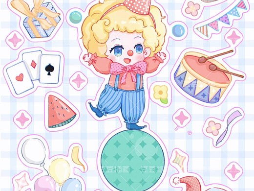 原创小丑游乐园贴纸