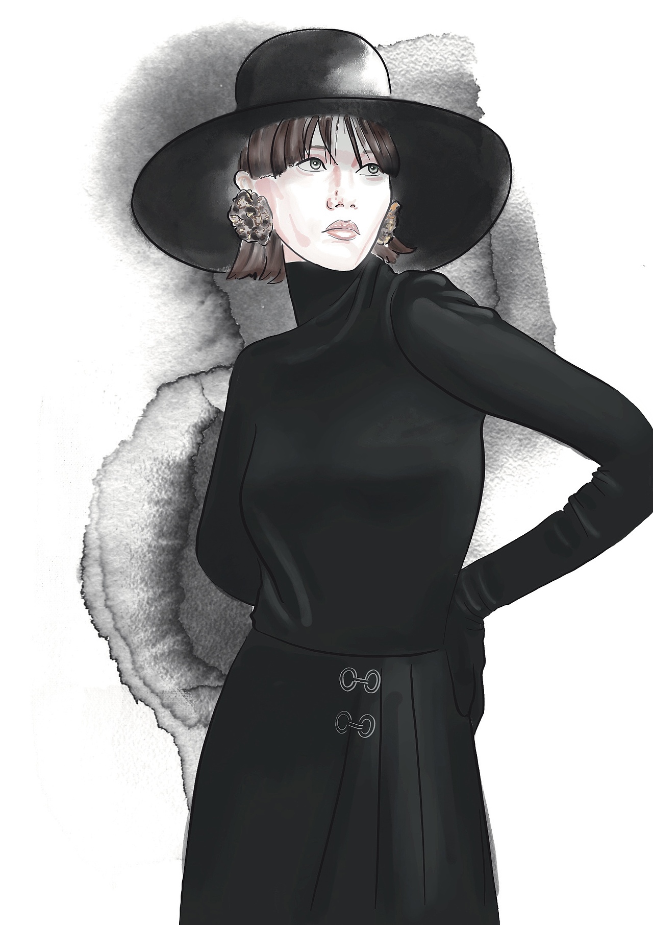 iPad procreate 水彩时装插画