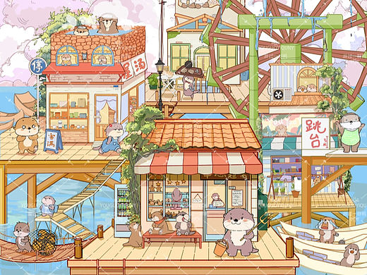 海獭们的日常生活 | 原创场景插画