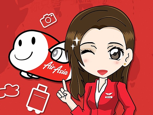 air asia亚洲航空 亚航空姐手绘卡通形象&h5封面引导图