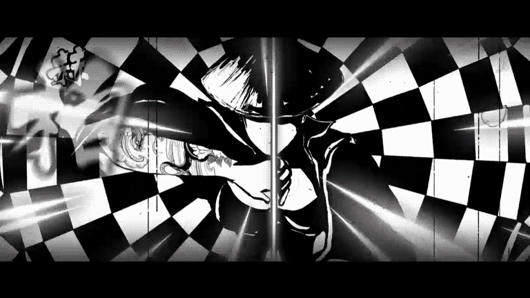 原画方面以美式漫画风格为主,强烈的光影黑白红突出了设计感。其实这部动画的原画个人风格很强烈,没有参考风格,都是原画师随心创作出来的。———麻等华(人物,场景)