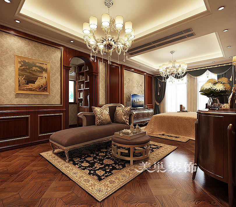 郑州海马壹号公馆大平层五居室美式风格营造出奢华的温馨浪漫住宅——主卧休闲区