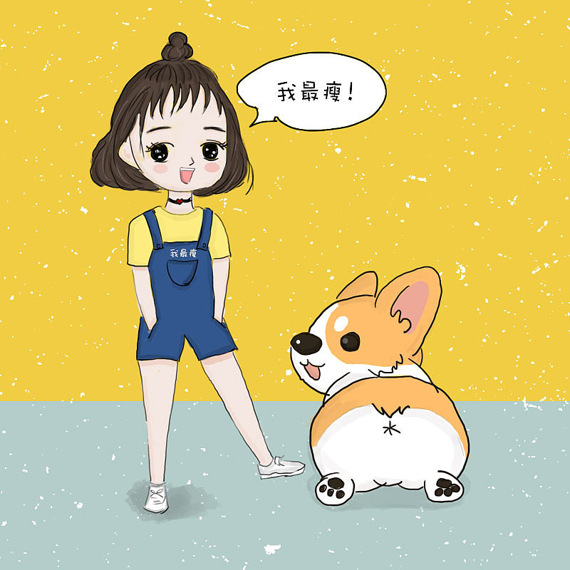 手绘插画柯基严全家福都系小短腿