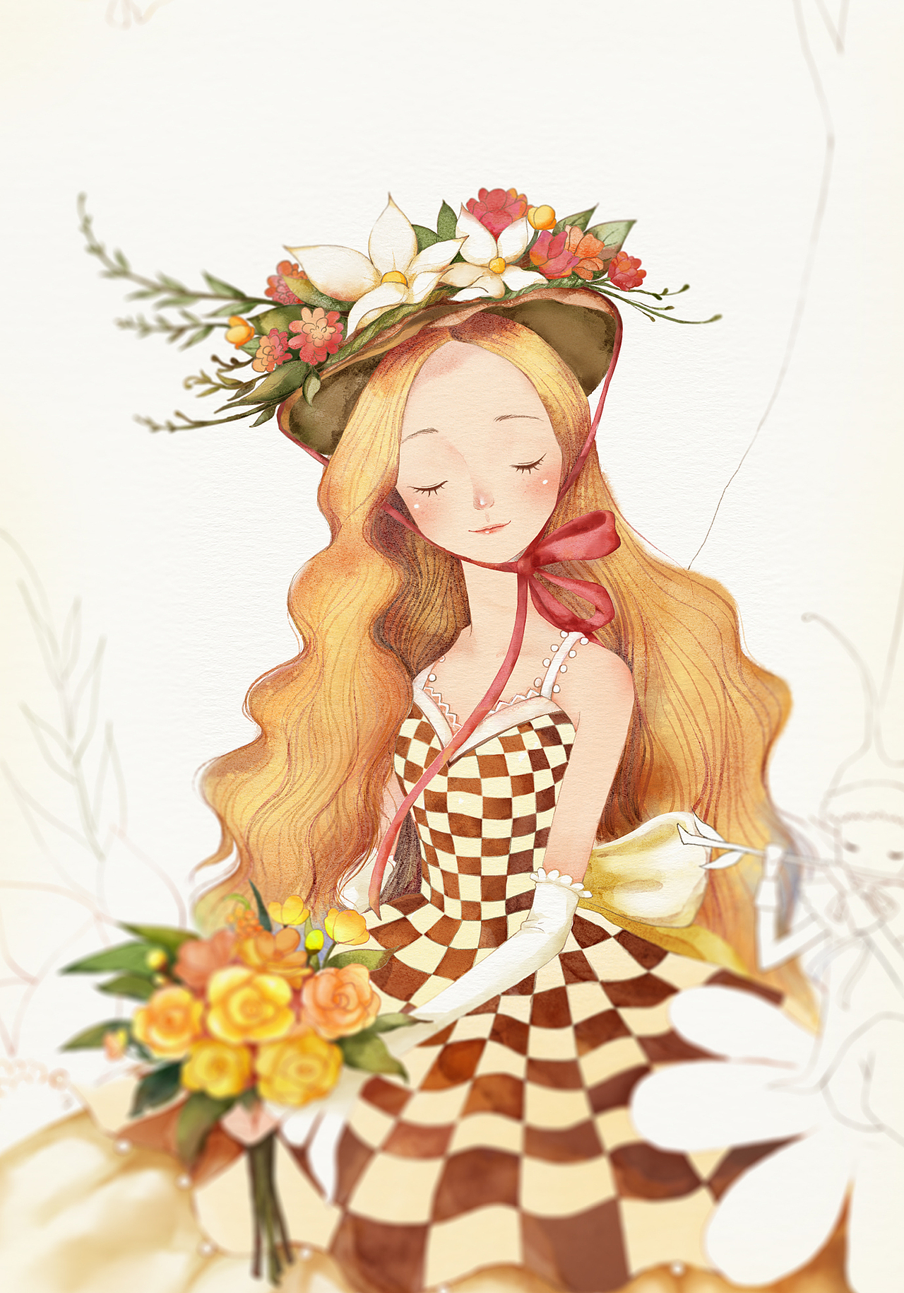 分享扶桑花女孩远方的祝福借我(小过程)标签水彩童话插画幻想森系作品