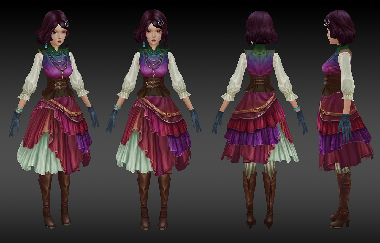 游戏模型练习: 女性布衣角色|三维|人物/生物|两只手一起来 - 临摹