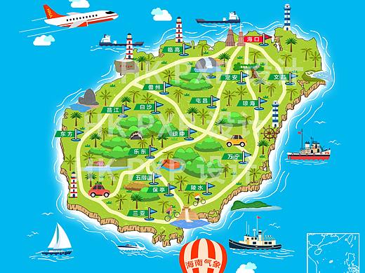海南自贸港手绘旅游地图最新版（Ai、PS、手绘）