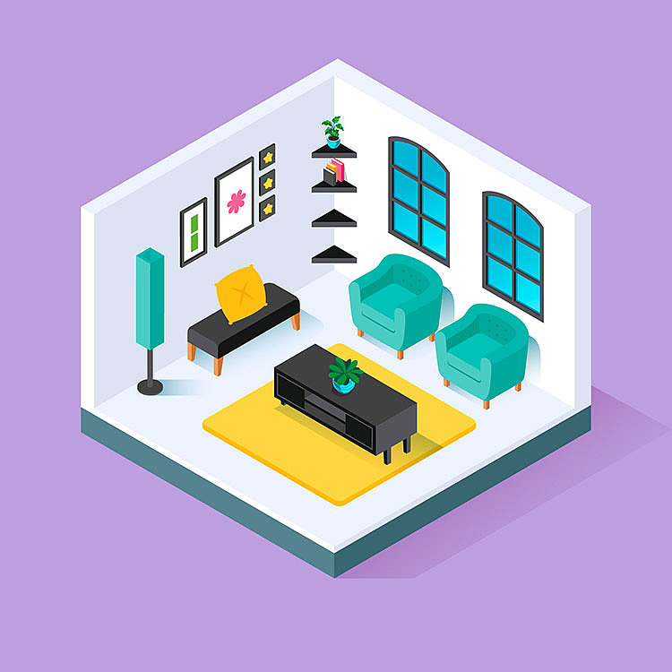 2.5d室内展示空间家居生活装修智能物联网AI插画设计