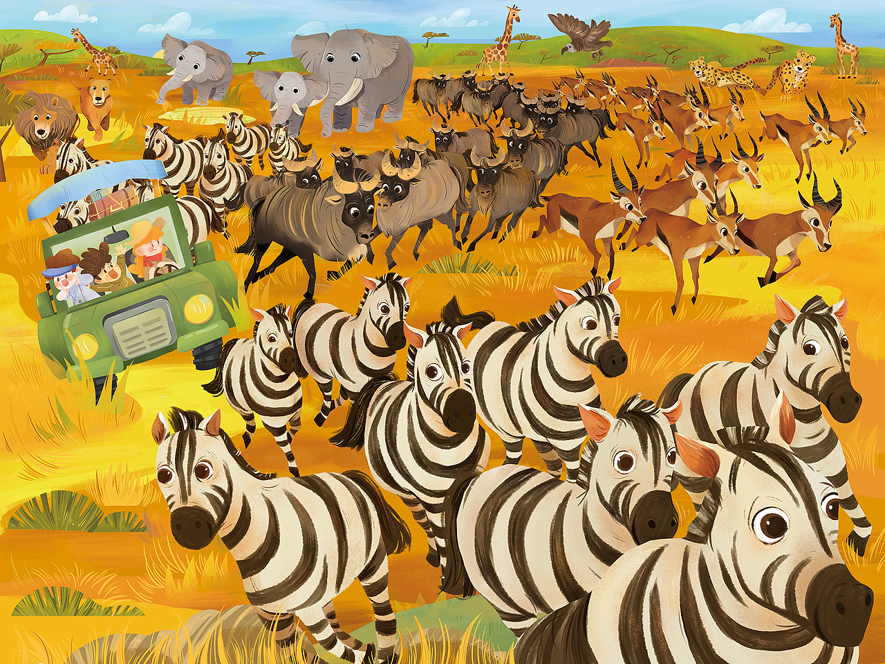 非洲草原动物迁徙儿童插画（图ZMjg0Mzk4MTY4） - 儿童插画 - 站酷设计师咱们吃梅子原创素材 - 站酷ZCOOL