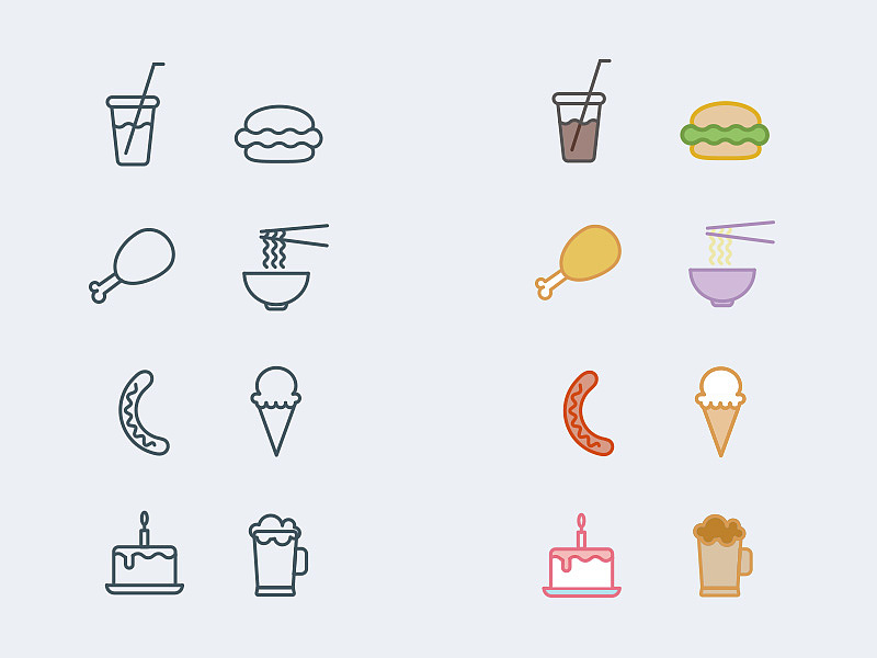 线标/美食线标（冰淇淋、蛋糕、可乐、鸡腿）（图ZMTQzMDk0MTc2） - 图标 - 站酷设计师小胡Z原创素材 - 站酷ZCOOL