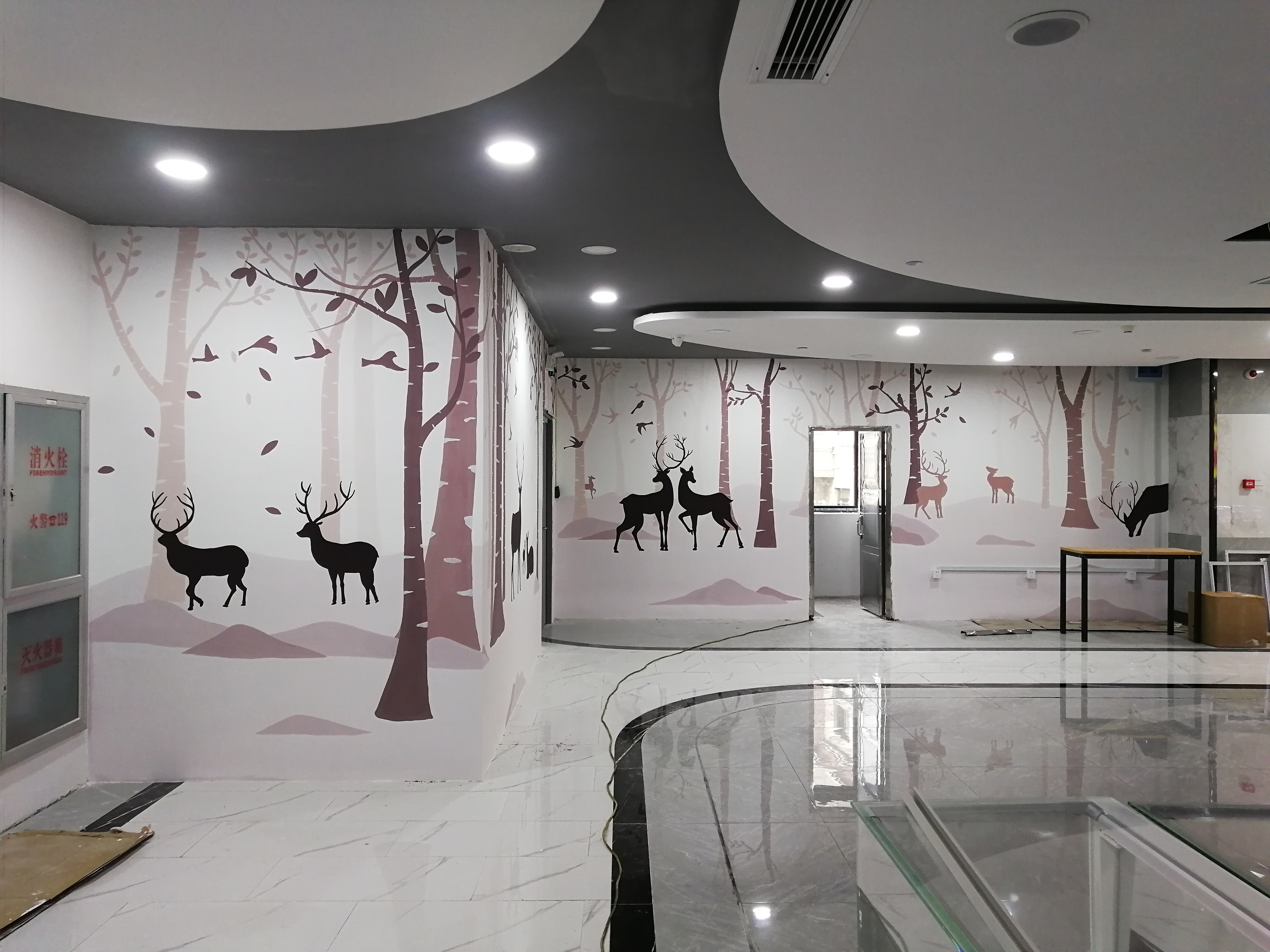 超市 彩绘 手绘墙涂鸦墙绘