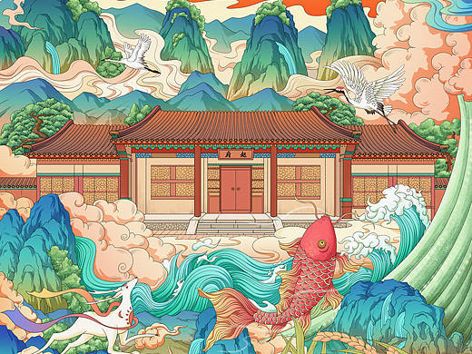 五常大米包装插画