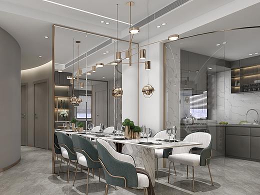 现代 微轻奢客餐厅效果图表现