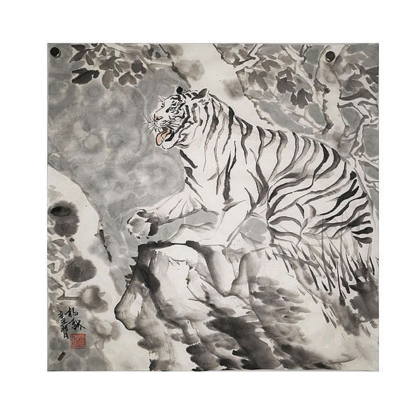 国画动物老虎水墨小年吉祥