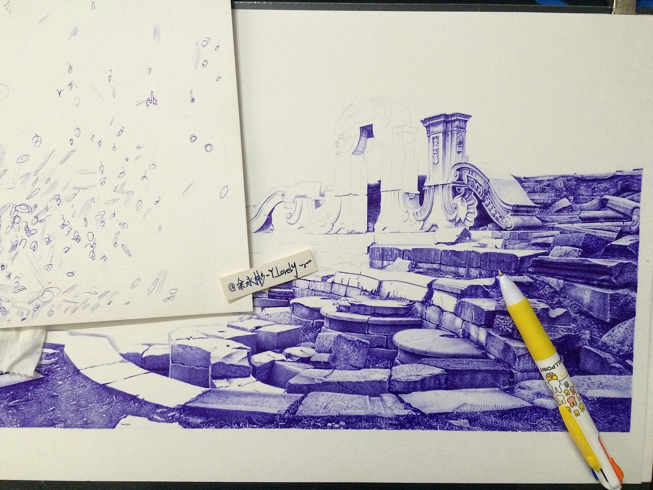 Y_Lovely圆珠笔手绘圆明园遗址（图ZODY2NDgzNDQ=） - 绘画 - 站酷设计师Y_Lovely原创素材 - 站酷ZCOOL