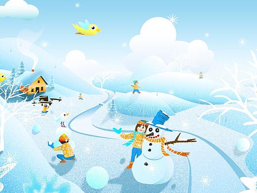 二十四节气冬天下雪大雪插画 