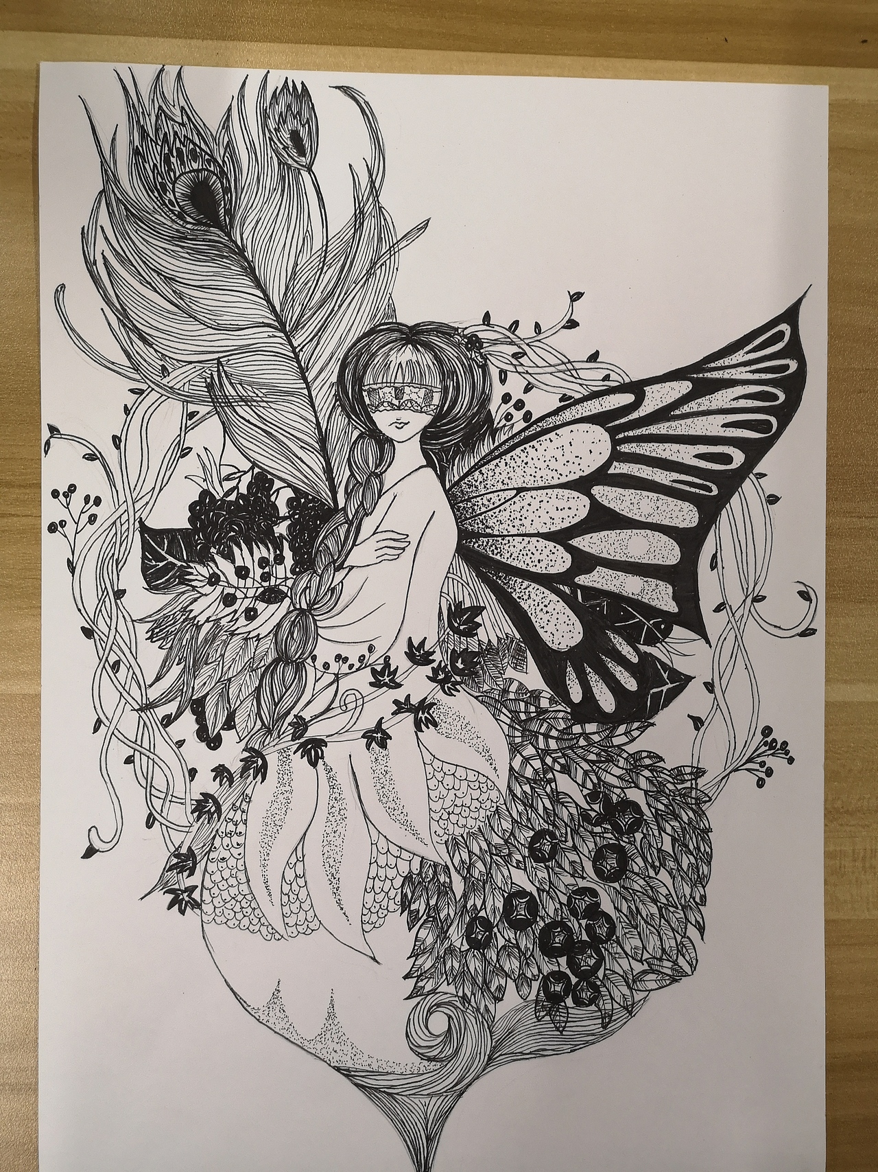 缠绕画-石榴女孩