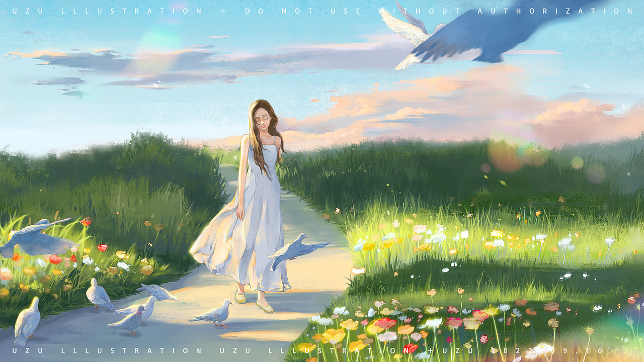 鸽子与少女 板绘过程（图ZMzE2NjQ5MzMy） - 艺术插画 - 站酷设计师uzu呆呆呆呆呆原创素材 - 站酷ZCOOL