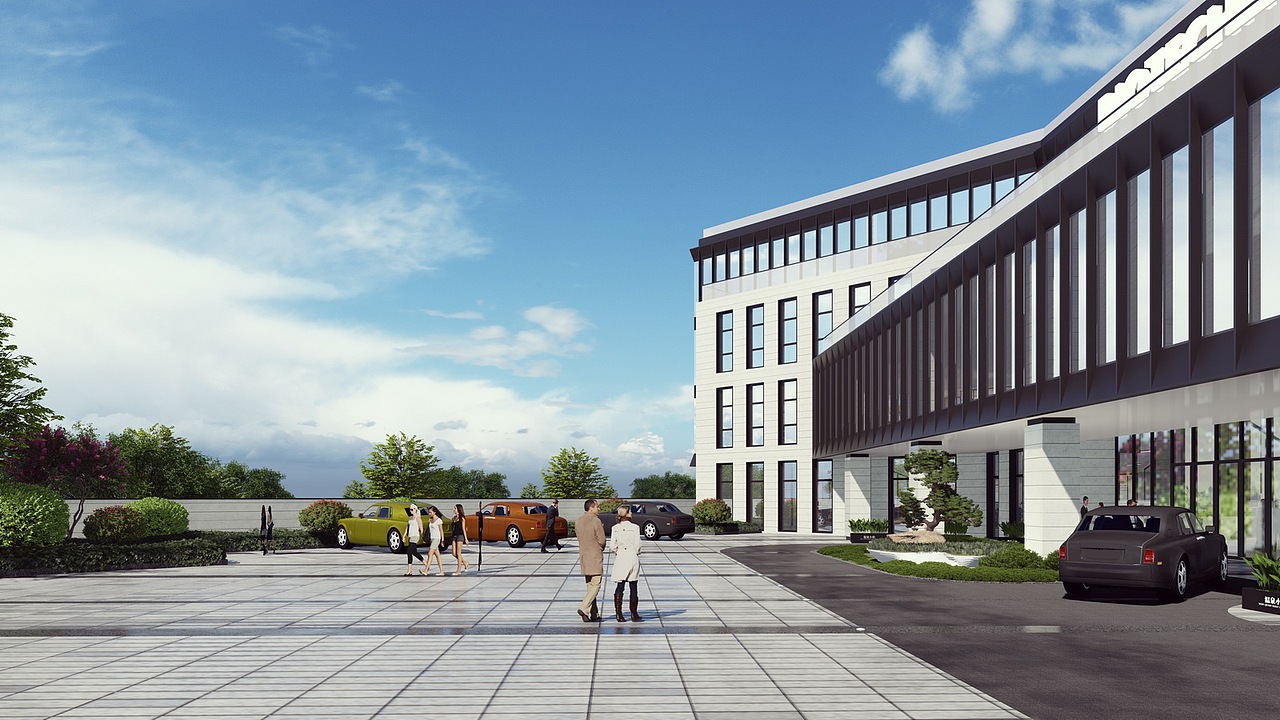 温泉小镇总部办公楼入口景观su模型下载