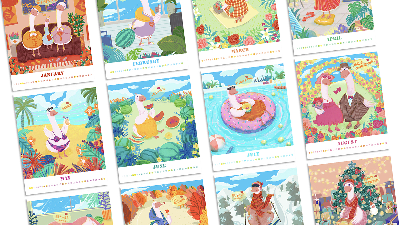 2020 插画月历 I 鹅鹅鹅（图ZMTkyMDgxNTg4） - 商业插画 - 站酷设计师笑Cici原创素材 - 站酷ZCOOL