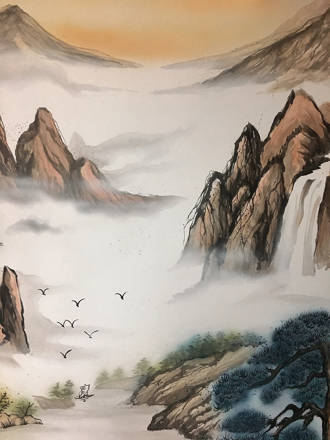 山水画《源远流长》(风水图)