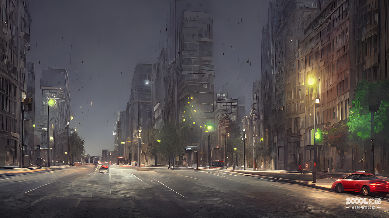 #AI创作实验室#深夜没有人的城市街道，路灯下，斑马线