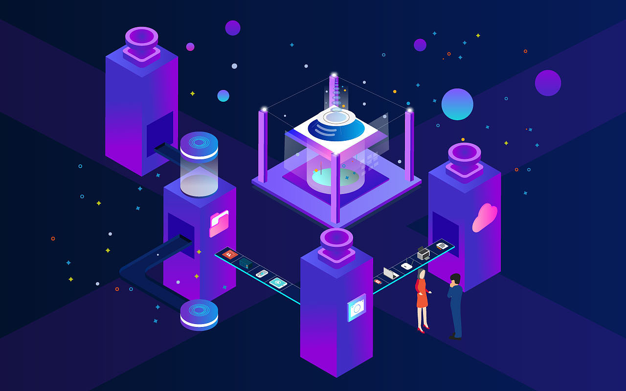 噪点插画 扁平渐变插画