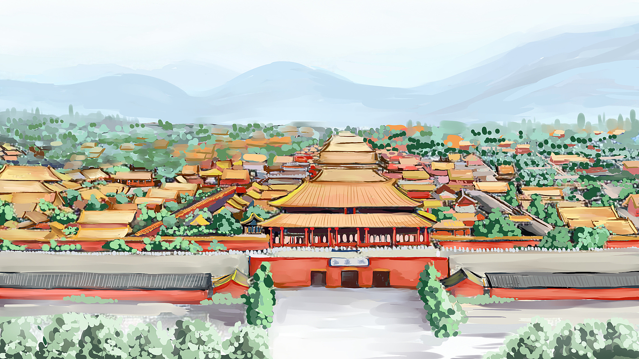 手绘插画北京故宫紫禁城（图ZMTMyMDEwOTY4） - 商业插画 - 站酷设计师鲸过原创素材 - 站酷ZCOOL