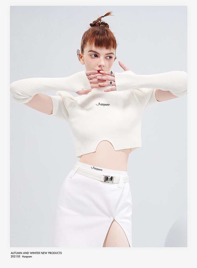 天猫iFashion设计师品牌Azepam短款针织泡泡袖上衣