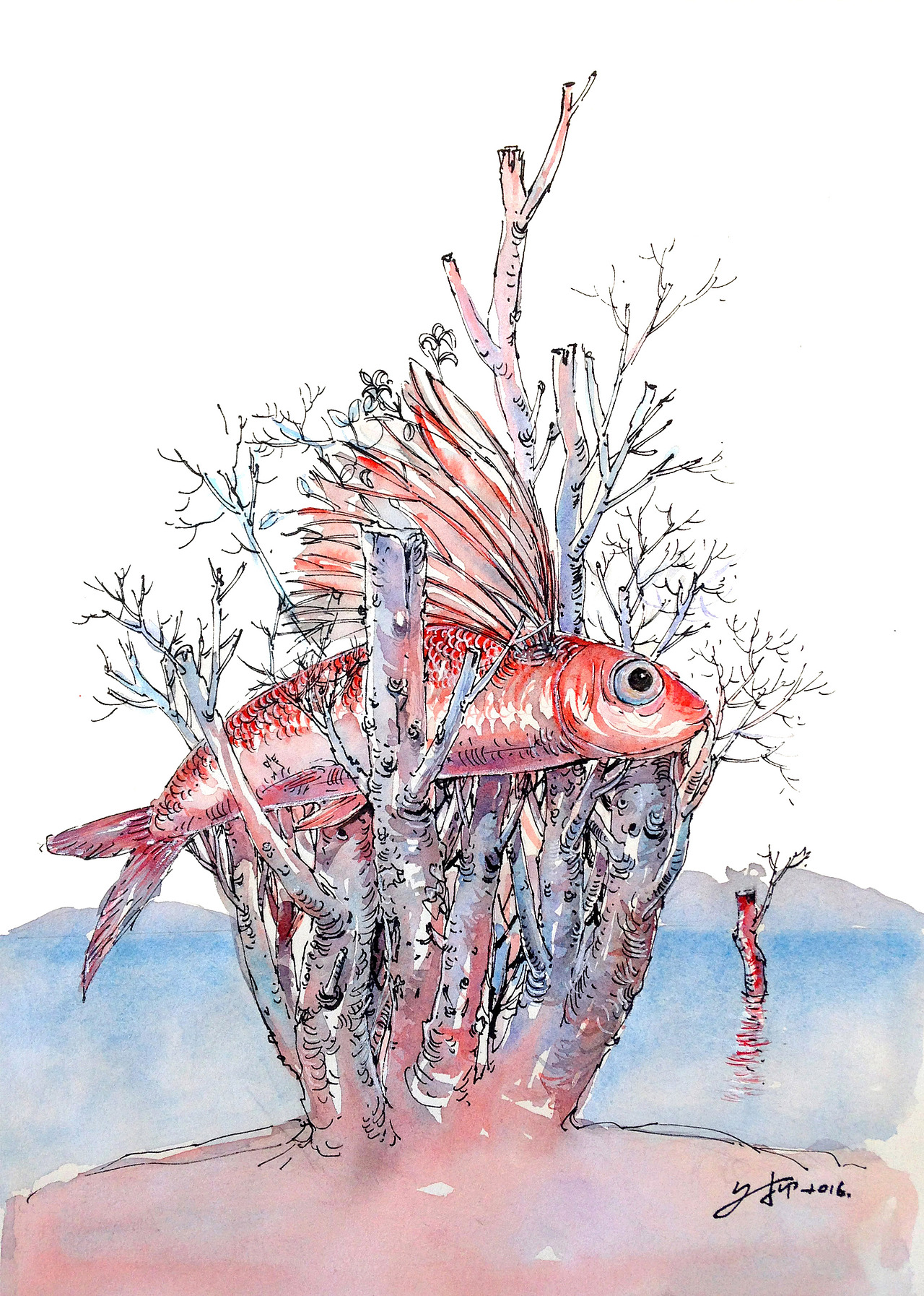 【飞鱼抑】 钢笔淡彩（图ZNjY0NTY5MjQ=） - 艺术插画 - 站酷设计师文抑原创素材 - 站酷ZCOOL