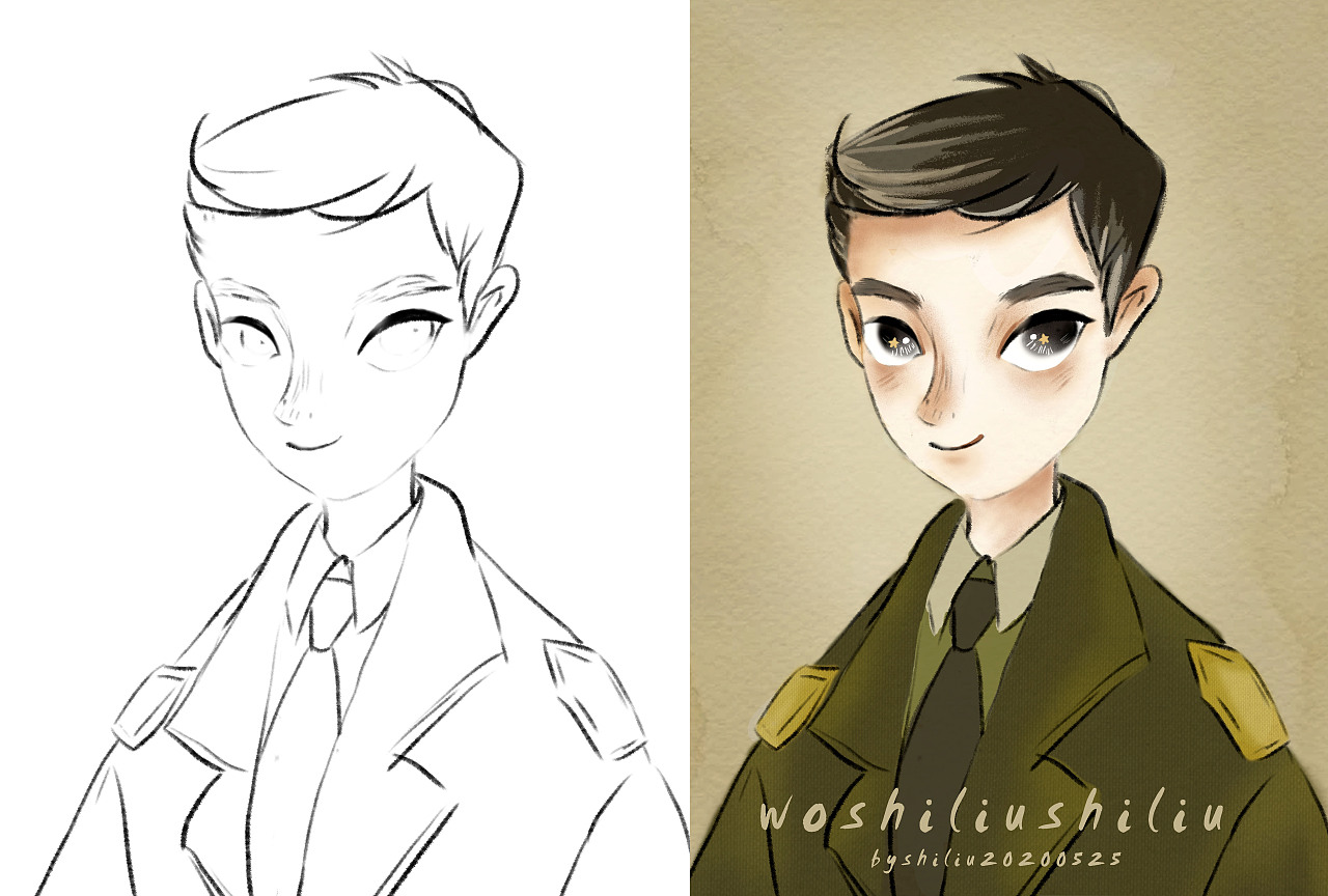 军装小哥哥军大衣帅气男生兵哥哥ps手绘老九门(佛爷)