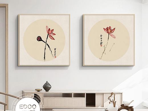 中国风圆框画 工笔花鸟装饰画 合肥壁画硬包设计 挂画