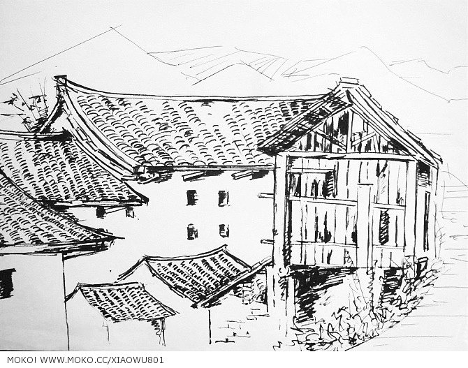 风景人物速写|绘画