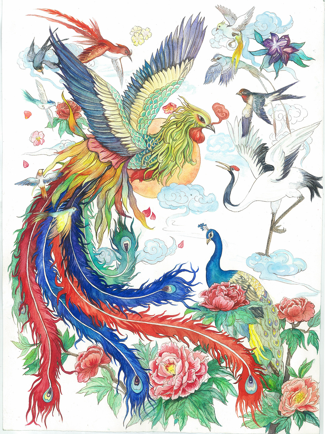 凤凰水彩创作系列（图ZNzA4NDczMjA=） - 商业插画 - 站酷设计师李林芯原创素材 - 站酷ZCOOL