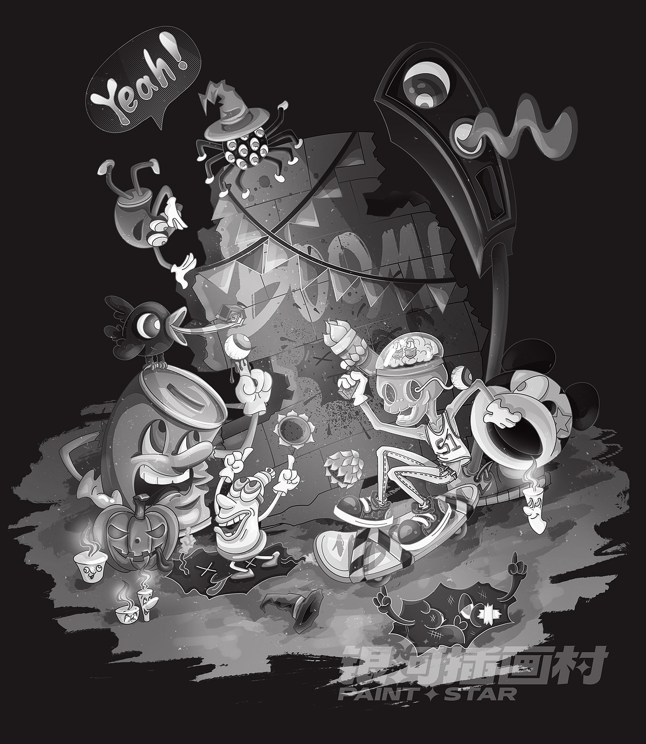 滑板小队（图ZMzIzMTI1NTk2） - 新锐潮流插画 - 站酷设计师愤怒的蕨根菜原创素材 - 站酷ZCOOL