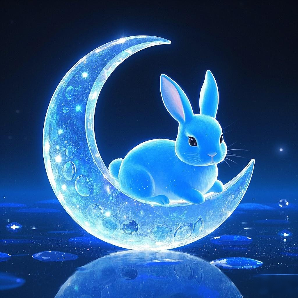 蓝色月亮湾上的兔子，梦境里蓝色深邃的水晶月亮湾。。