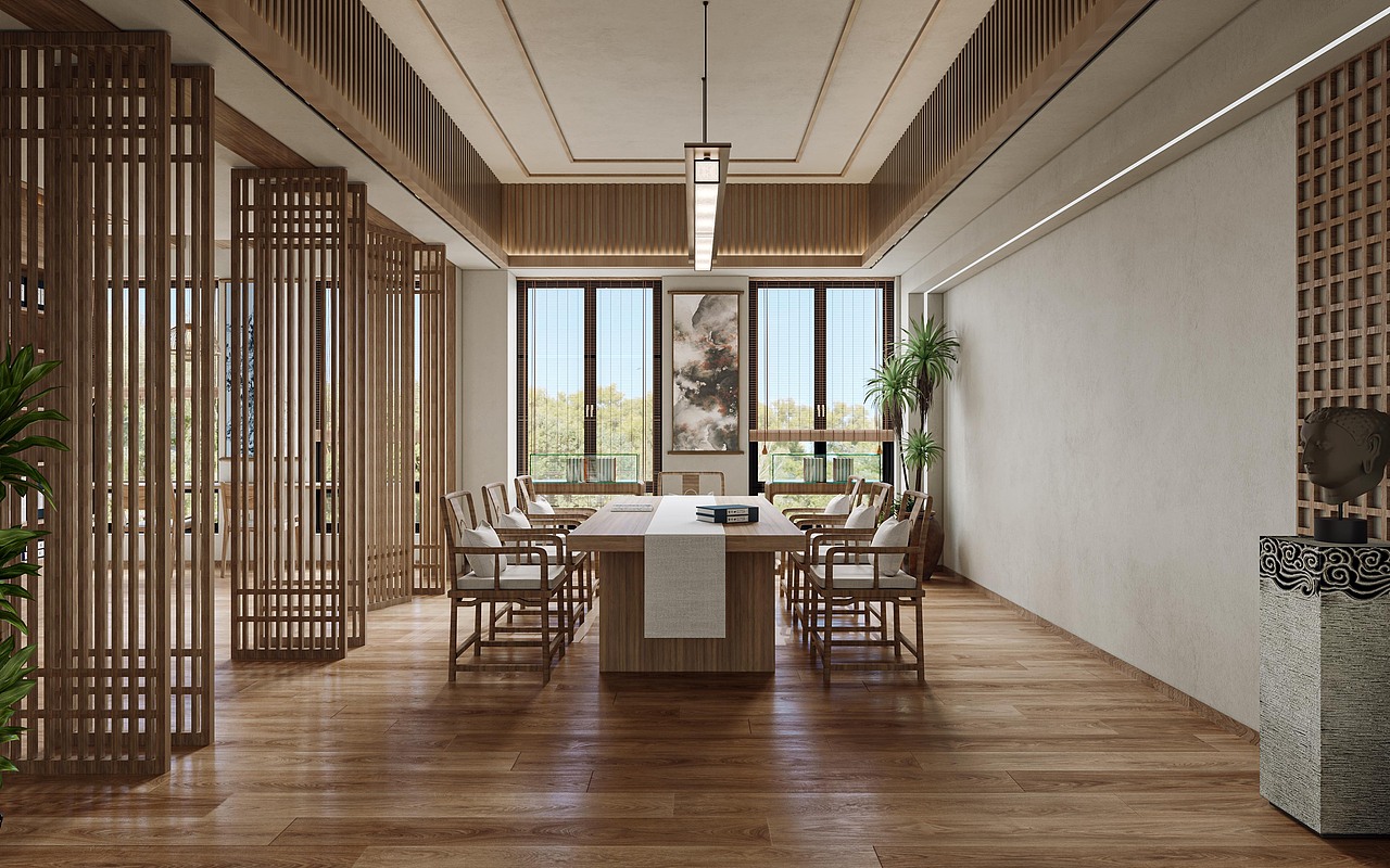 新中式图书馆 工装渲染