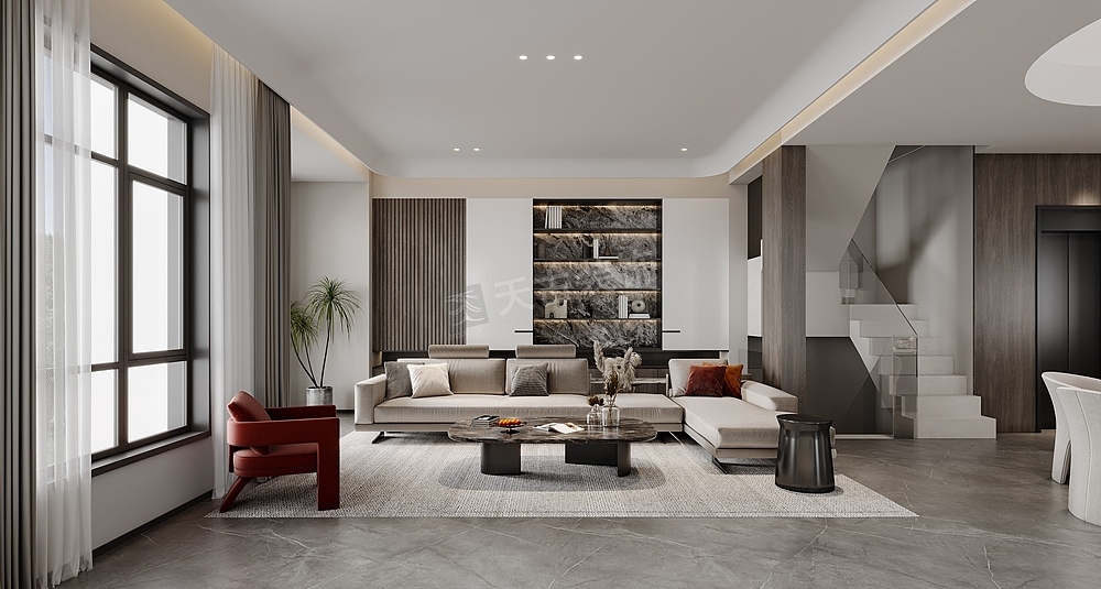 融创国博城装修方案,现代简约风格设计效果图,联排别墅