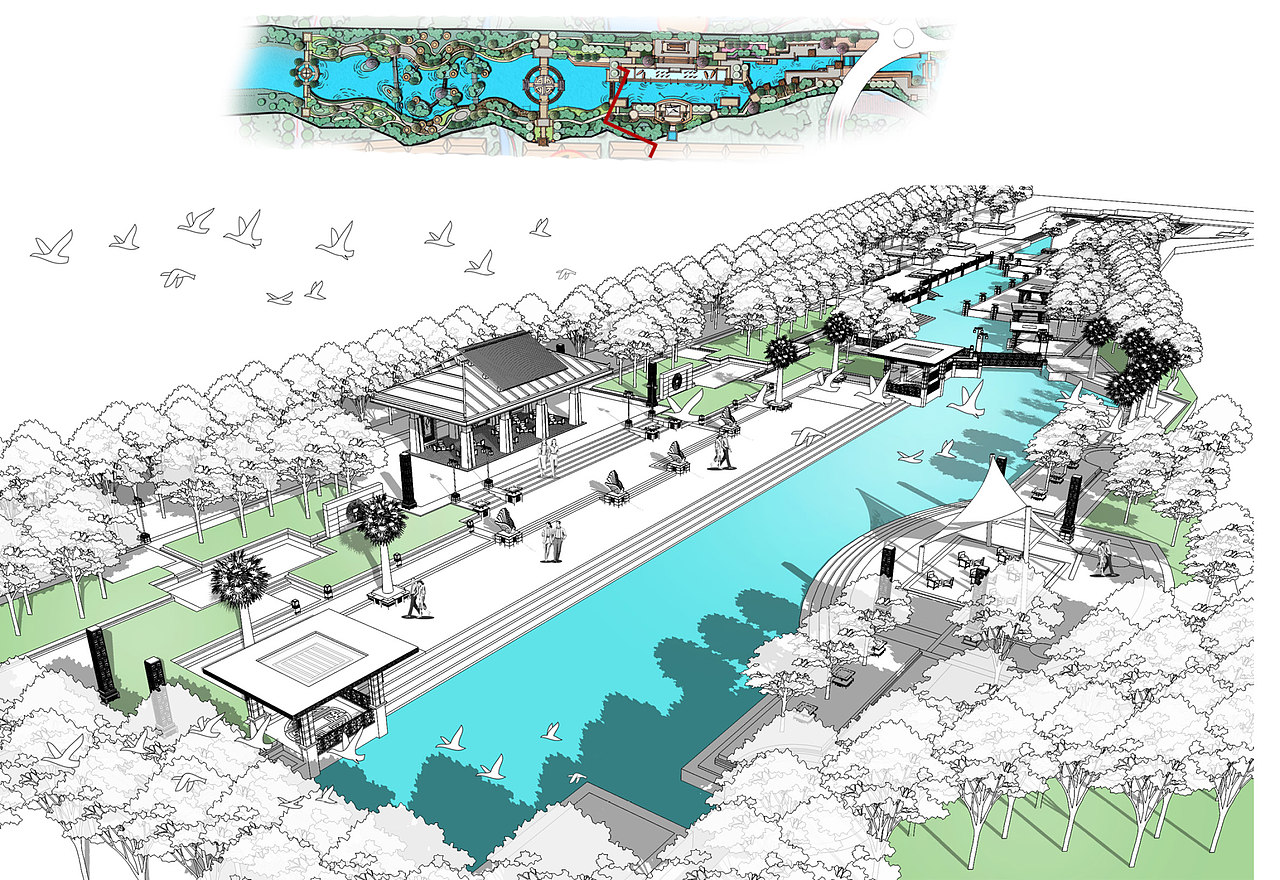 西安汤峪河生态景观设计效果图|当代景观规划