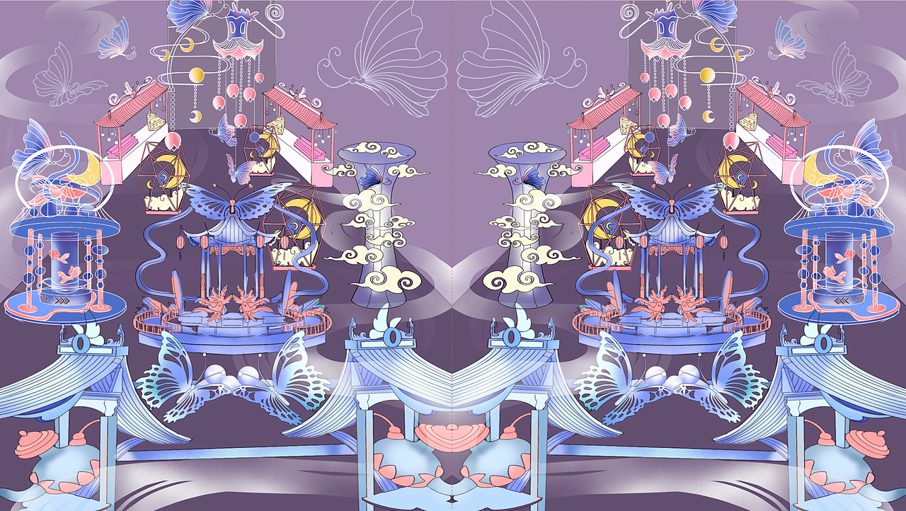 主题商业美陈手绘稿《明月幻境 《那只兔纸De Flower》